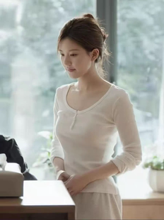 底衫 T恤女打修身 上衣 螺纹三粒扣bm长袖 BrandyGirl赵露思许妍同款