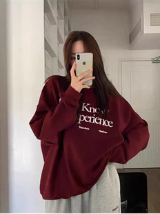 BrandyGirl清仓特价 美式字母印花圆领bm卫衣女宽松外套oversized