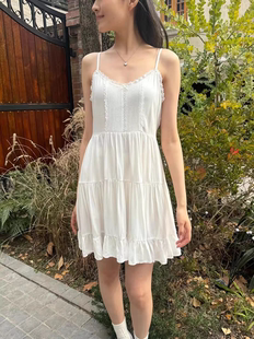 BrandyGirl新款 蝴蝶结蕾丝边bm吊带连衣裙女蓬蓬裙荷叶边a字裙子