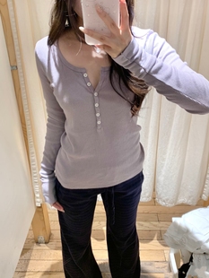 T恤女打底衫 bm亨利长袖 休闲百搭上衣 复古螺纹修身 BrandyGirl美式