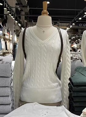 BrandyGirl美式复古麻花bm针织V领毛衣长袖针织慵懒风上衣套头潮