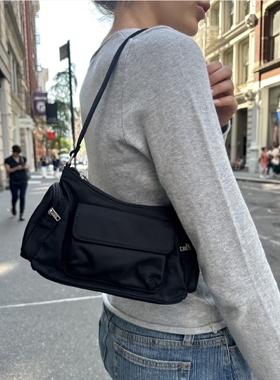 BrandyGirl新款多口袋bm包包尼龙包百搭单肩包法棍包腋下包手提包