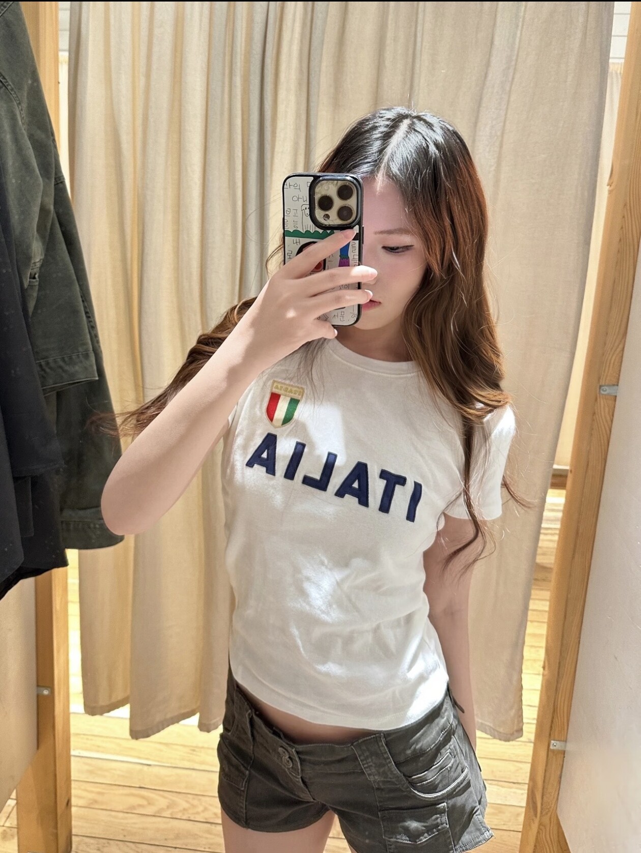 美式复古ITALIA刺绣短袖T恤女