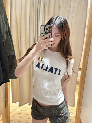 美式复古ITALIA刺绣短袖T恤女