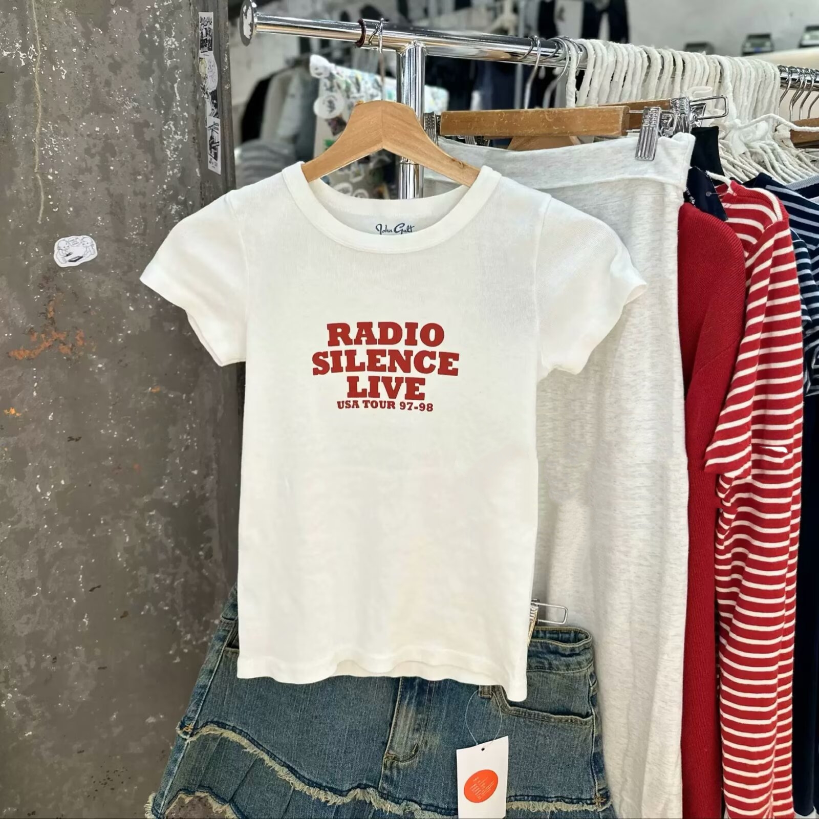 BrandyGirl新款圆领RADIO字母印花bm短袖T恤女修身显瘦纯棉上衣潮