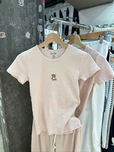 BrandyGirl新款美式可爱小熊刺绣bm短袖T恤女辣妹修身显瘦上衣潮