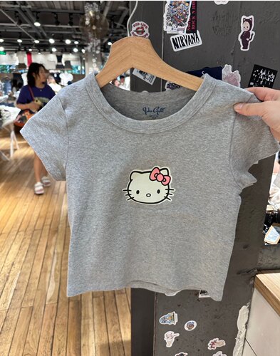 BrandyGirl新款Hallo Kitty猫咪印花bm短袖T恤女修身辣妹短款上衣