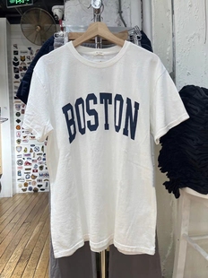 BrandyGirl美式 T恤女宽松显瘦圆领上衣 复古Boston字母印花bm短袖