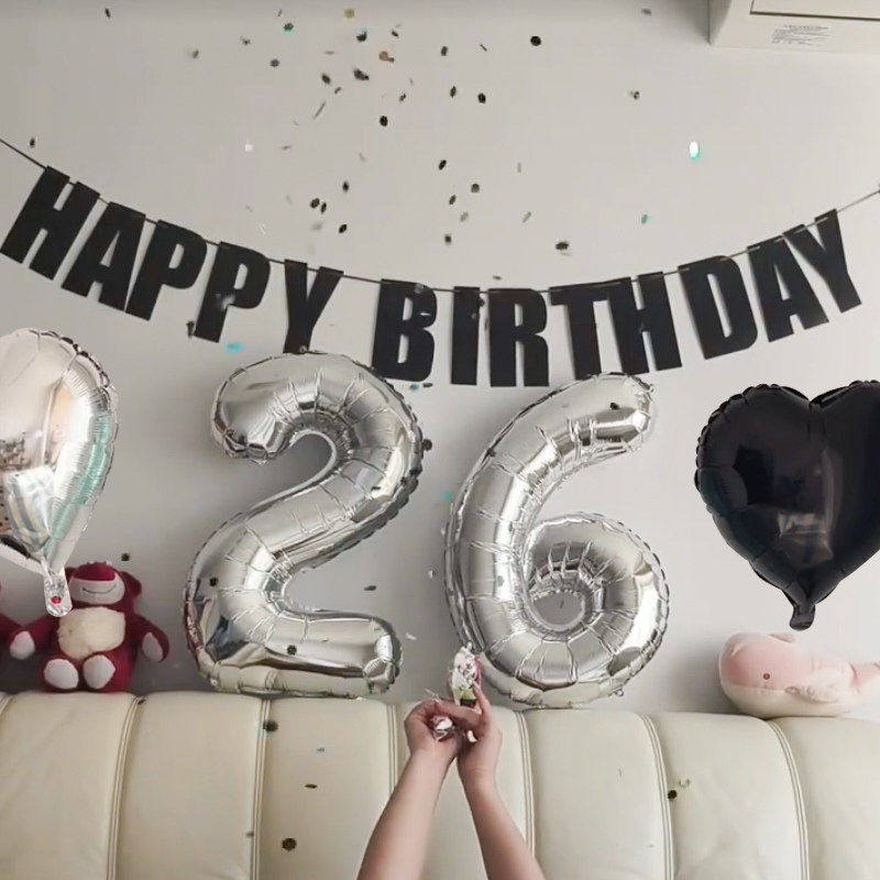生日快乐数字气球氛围拍照道具男女孩成人派对背景墙仪式布置装饰