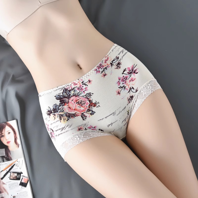 内裤女中腰收腹提臀印花短裤夏季透气全棉蕾丝平角裤头女三角裤,女士内衣/男士内衣/家居服,女三角裤,淘宝优惠券,粉丝福利购,淘宝优惠卷