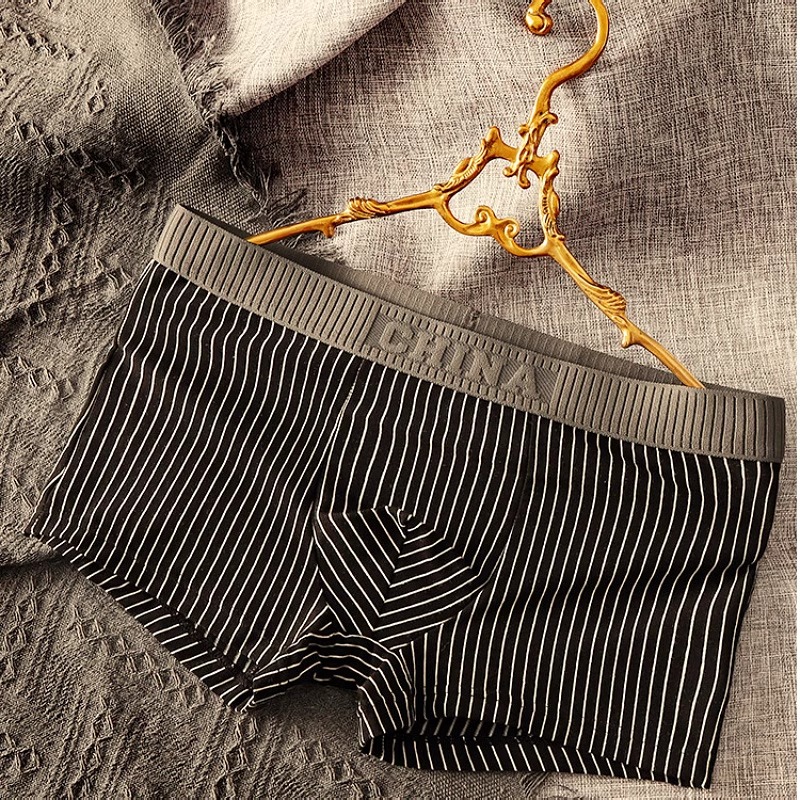 运动内裤男士纯棉2025年男生简约纯色短裤衩男式条纹平角裤四角裤