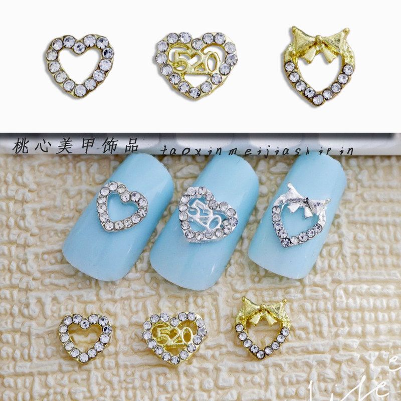 日系美甲饰品桃心钻饰镶钻蝴蝶节指甲装饰品钻蝴蝶结烫金闪钻爱心