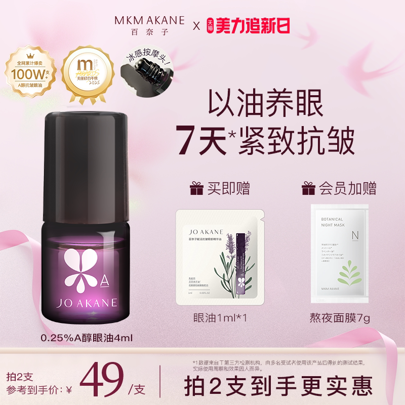 MKMAKANE百奈子眼油灵芝眼部精华油赋活紧致抗皱淡纹a醇眼油正品