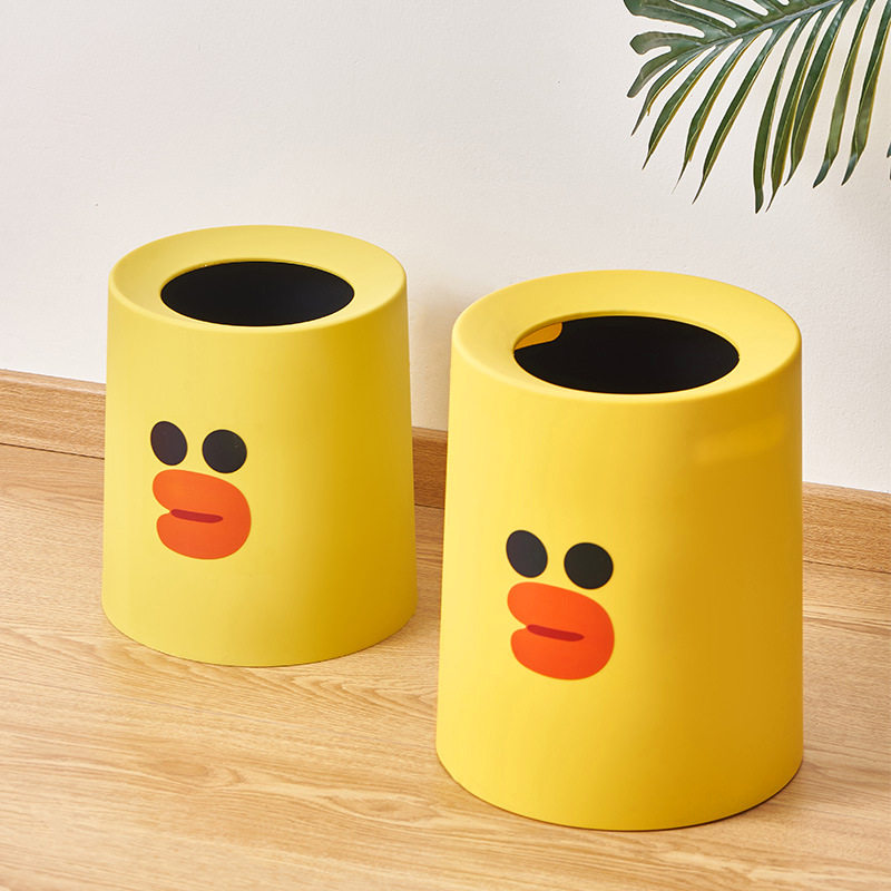 创意塑料圆形双层卡通垃圾桶家用厨房卫生间办公室可爱动物垃圾篓