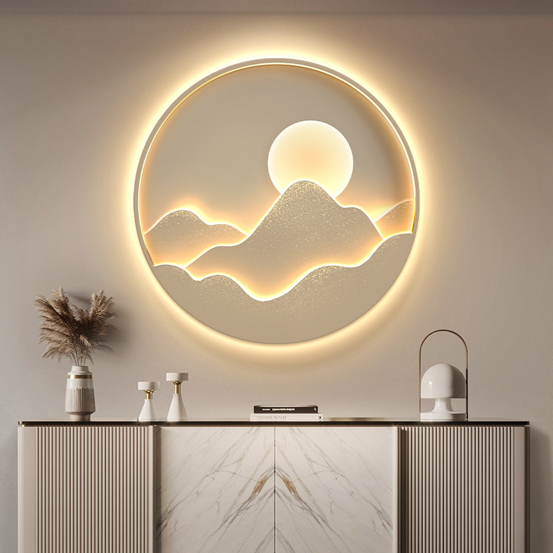 高级感入户玄关装饰画走廊过道壁灯画led圆形客厅背景墙发光挂画