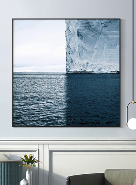 海景挂画餐厅装饰画斯堪的纳维亚蓝色客厅壁画现代简约入口绘画艺