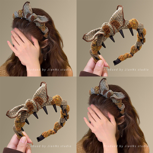 秋冬慵懒甜美毛呢蝴蝶结发箍女2025新款高颅顶头箍显脸小发卡头饰