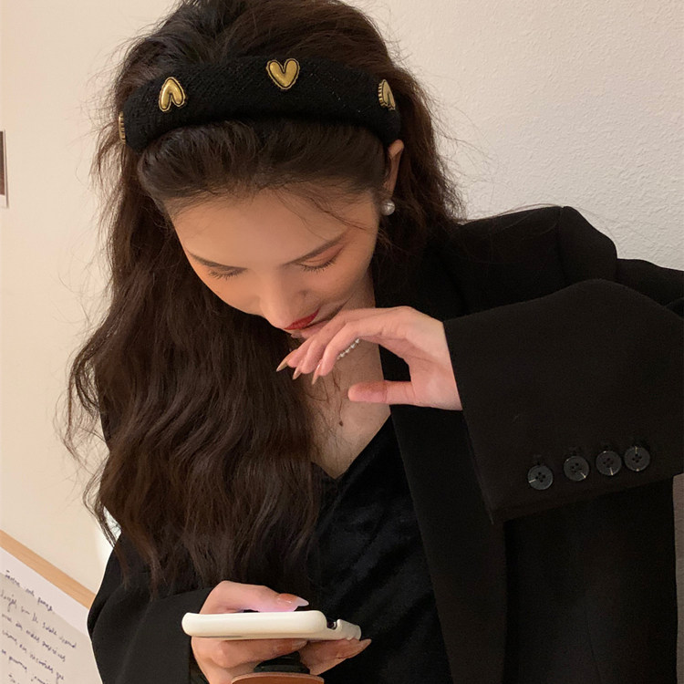 复古爱心发箍金属黑色秋冬发饰女图片