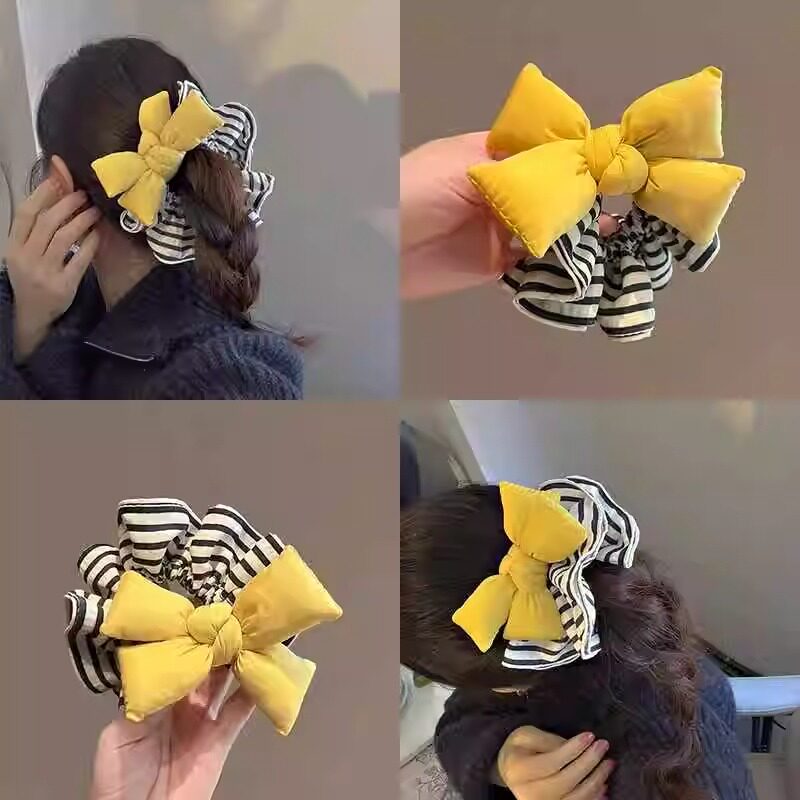 东大门同款明黄色充棉蝴蝶结发圈