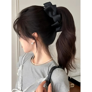 韩系缎面多层蝴蝶结香蕉夹竖夹2025新款高马尾固定发夹半扎发头饰