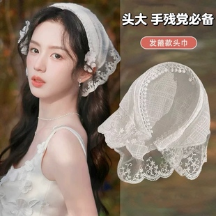 春夏蕾丝三角巾发箍一体2025新款田园风包头发带头箍头巾拍照头饰