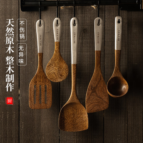 彪龙锅铲套装天然原木耐高温