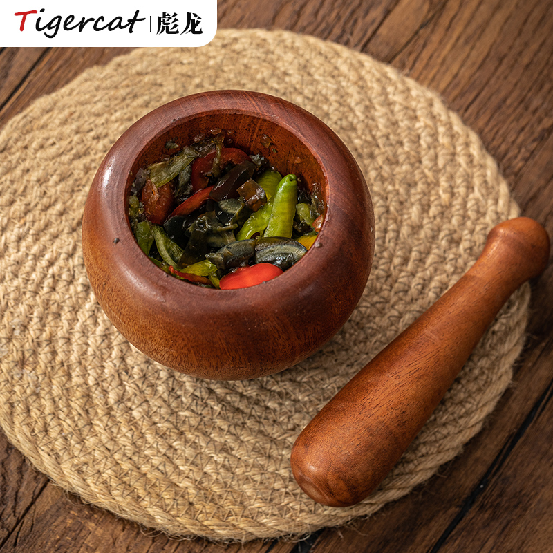 湖南擂钵家用老式擂辣椒捣碎罐舂钵手动厨房皮蛋工具茄子研磨木质