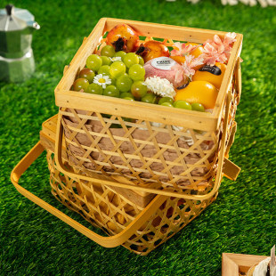 水果包装盒礼盒石榴猕猴桃子橘橙葡萄菠萝通用高档竹编礼品篮子空