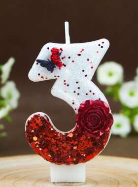 义乌厂家生日数字蜡烛红色花朵蛋糕装饰插件diy数字蜡烛0-9