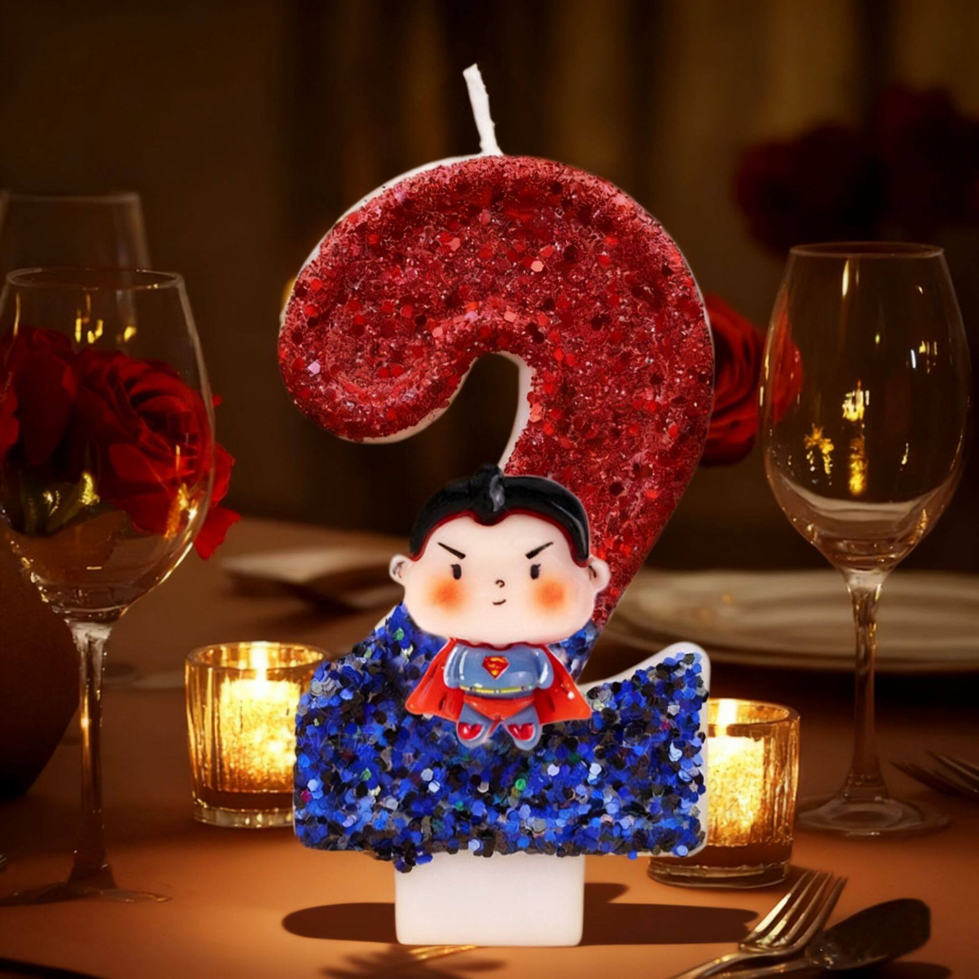 跨境temu希音创意生日蜡烛数字DC超人蛋糕diy手工数字蜡烛0-9高级