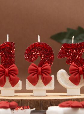 跨境temu希音生日数字蜡烛定制0-9创意红色蝴蝶结高级感蛋糕装饰