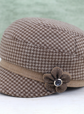 妈妈帽子女秋冬天加厚保暖布帽中老年人奶奶毛呢鸭舌帽老太太棉帽