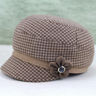 妈妈帽子女秋冬天加厚保暖布帽中老年人奶奶毛呢鸭舌帽老太太棉帽