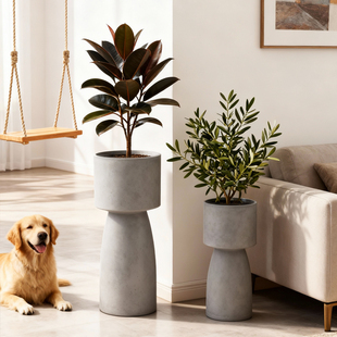 酒杯镁泥花盆圆口落地盆栽阳台庭院摆件大口径简约北欧风客厅花盆