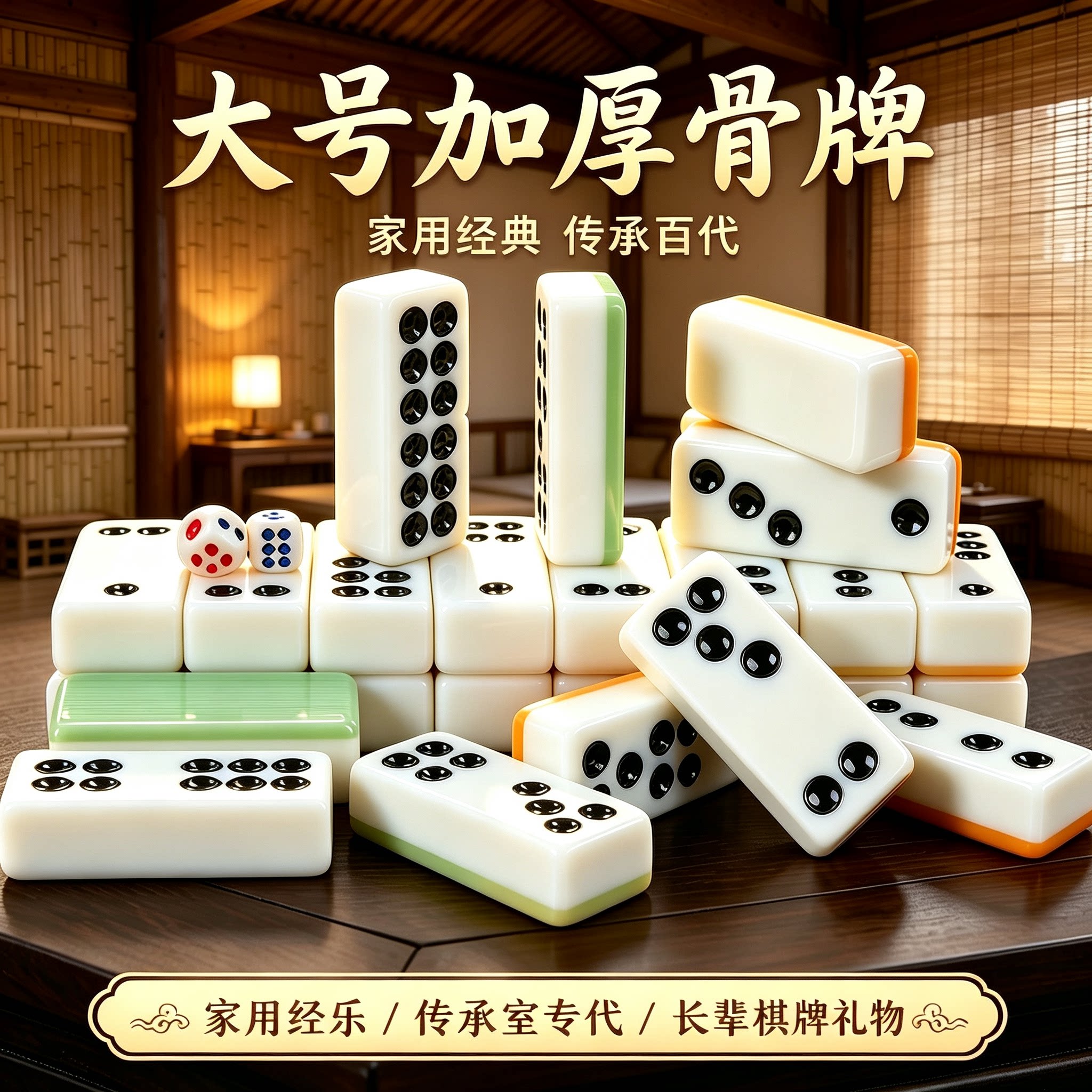 大号20号22号24号牌九家用成人骨牌天九推牌九骨牌顶牛竹丝长牌九图片
