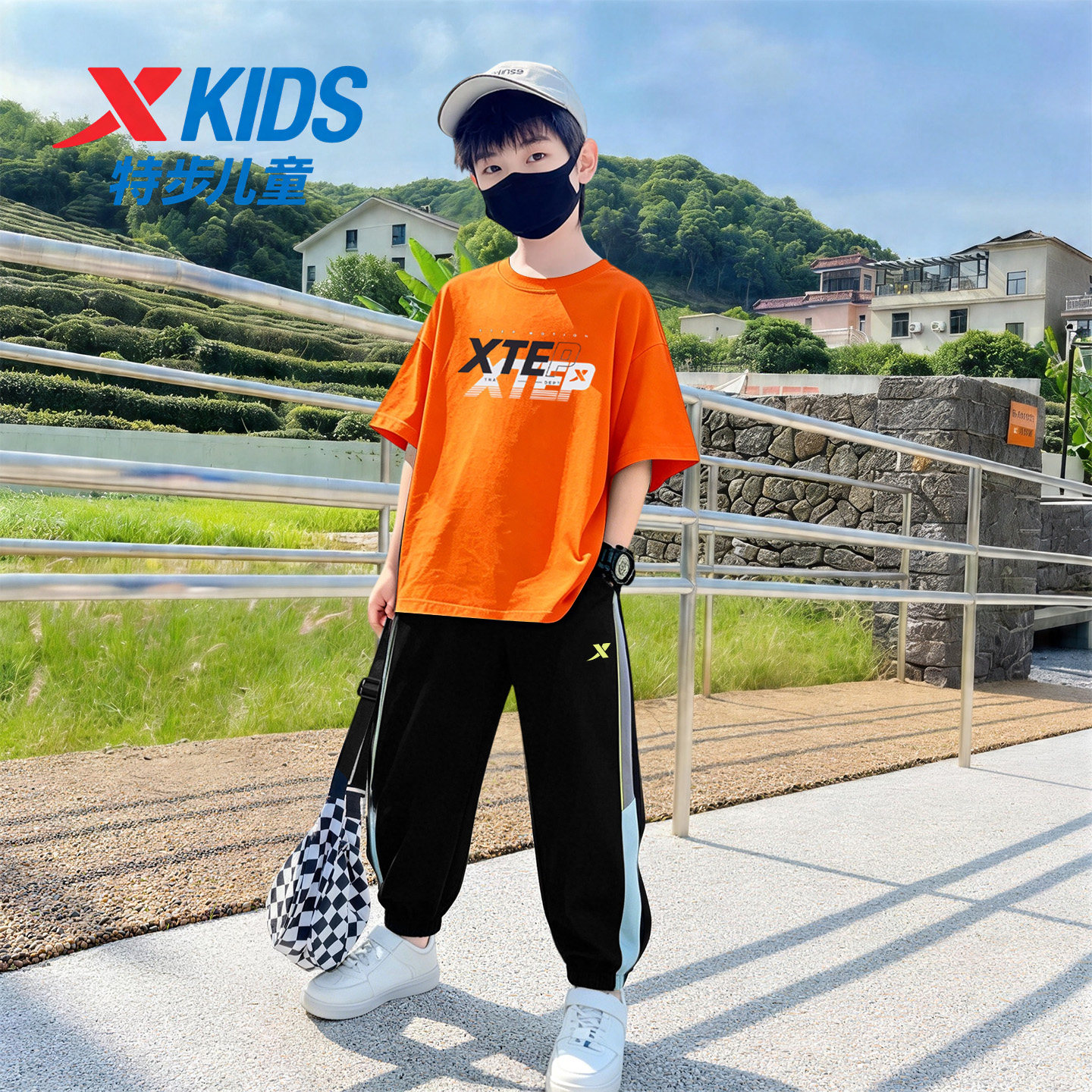特步儿童男童速干运动套装夏季新款青少年短袖T恤长裤运动服2件套