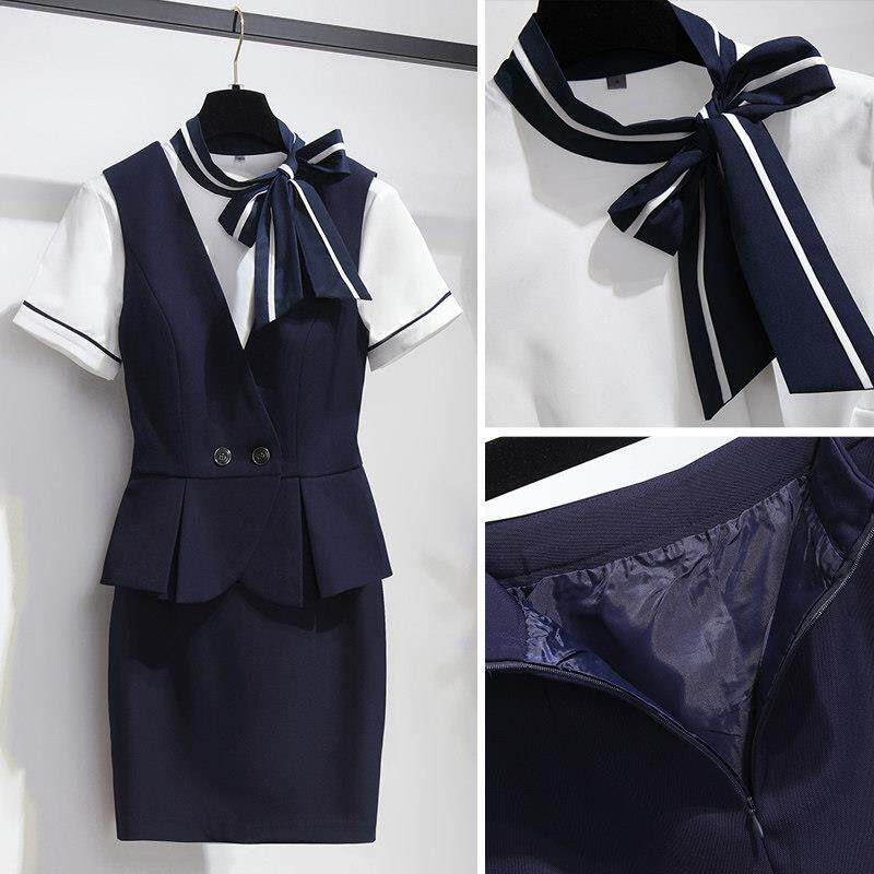 空姐制服套裙时尚气质酒店前台美容师珠宝店工作服女春秋职业套装