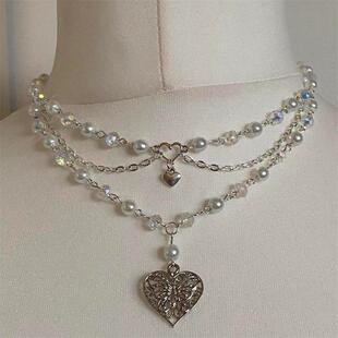 Pearls Butterfly Heart Fairycore Choker NecklacePixie Fairyc