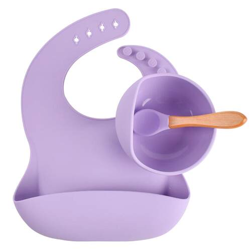 Pcs Baby Silicone Bibs+Dinner Plate Bowl+Spoon Dishes Set S