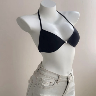 前扣挂脖内衣女夏季薄款无钢圈无痕小胸聚拢性感美背细肩带文胸罩