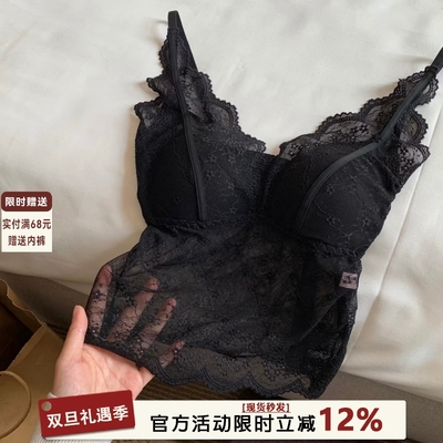 纯欲性感蕾丝带胸垫吊带背心内衣女叠穿内搭打底美背一体式文胸罩