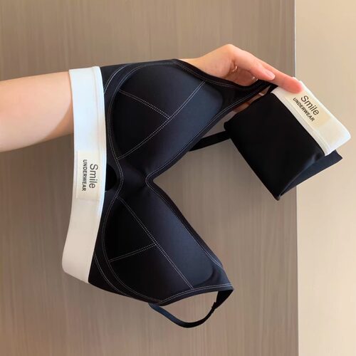 撞色边无痕运动内衣女小胸聚拢舒适透气防下垂提拉上托文胸罩套装