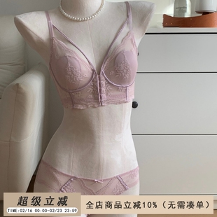 性感鱼骨胸衣前扣内衣女兔耳朵大胸显小上托收副乳蕾丝美背内衣女