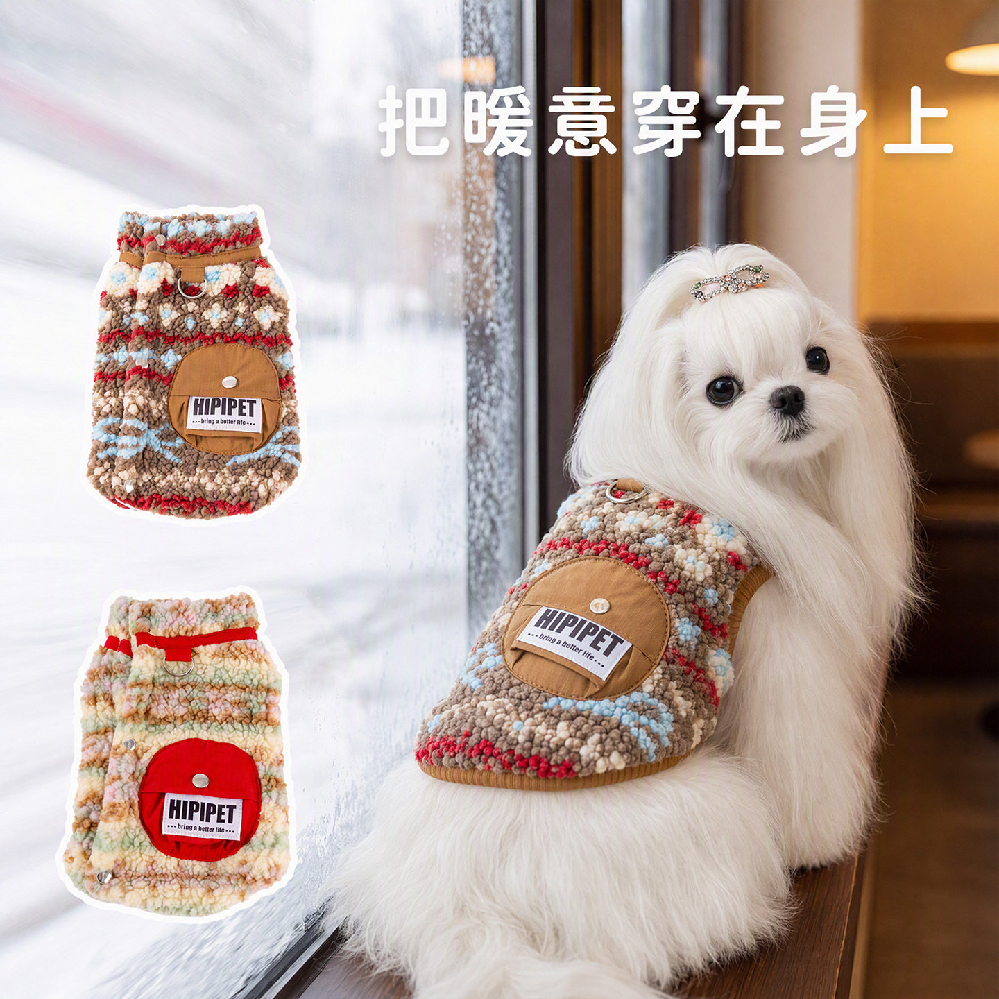 羊羔绒秋冬保暖猫狗牵引马甲