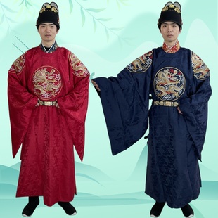 君御明制圆领袍男士汉服红色中式婚服宽松大襟团龙纹补服秋秋冬