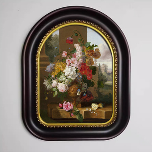 拱形油画框定制尺寸深色人物风景画框仿古金做照片相框挂墙