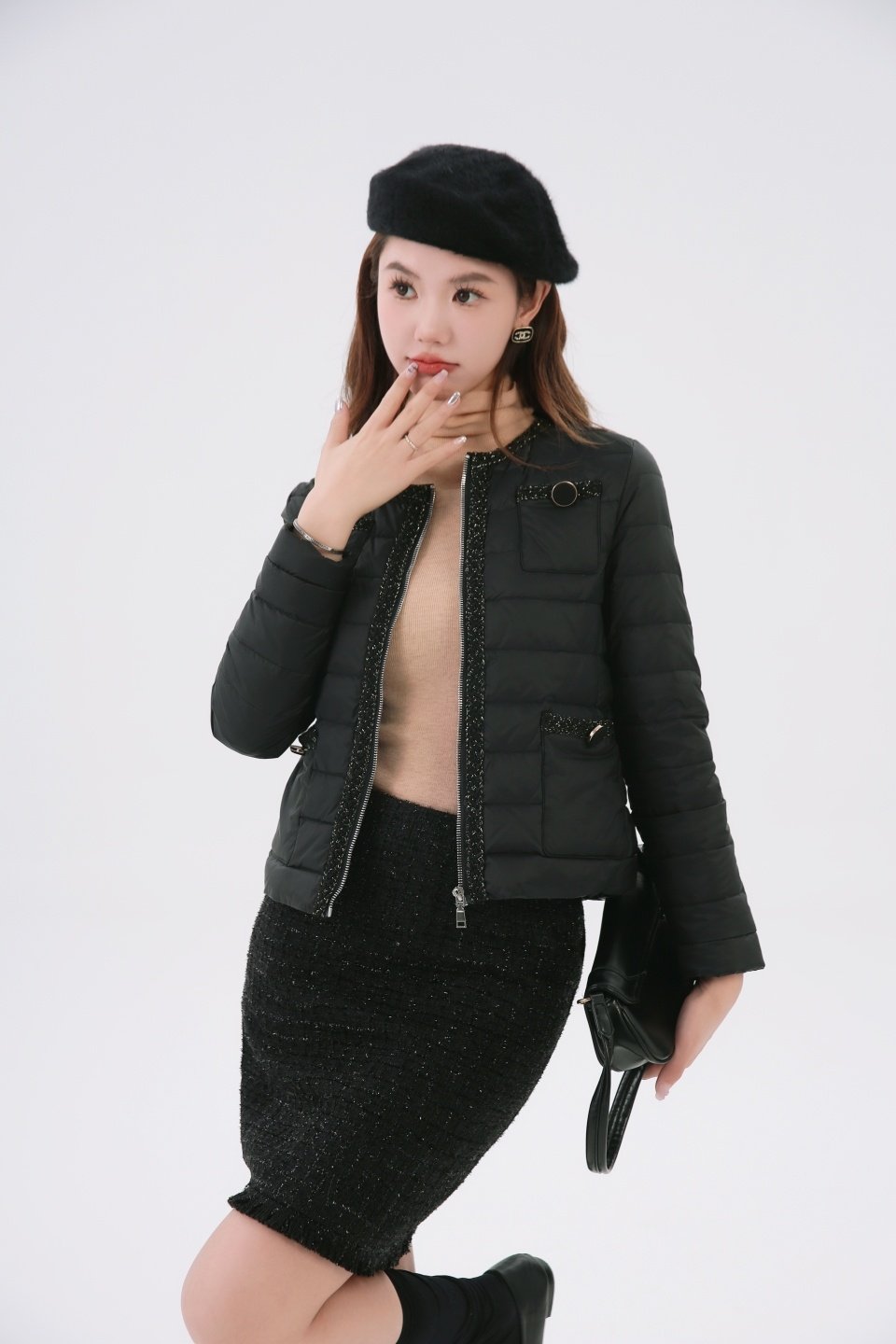 la samanna23SS新款减龄漂亮法式短外套精品90白鹅绒羽绒服上衣女