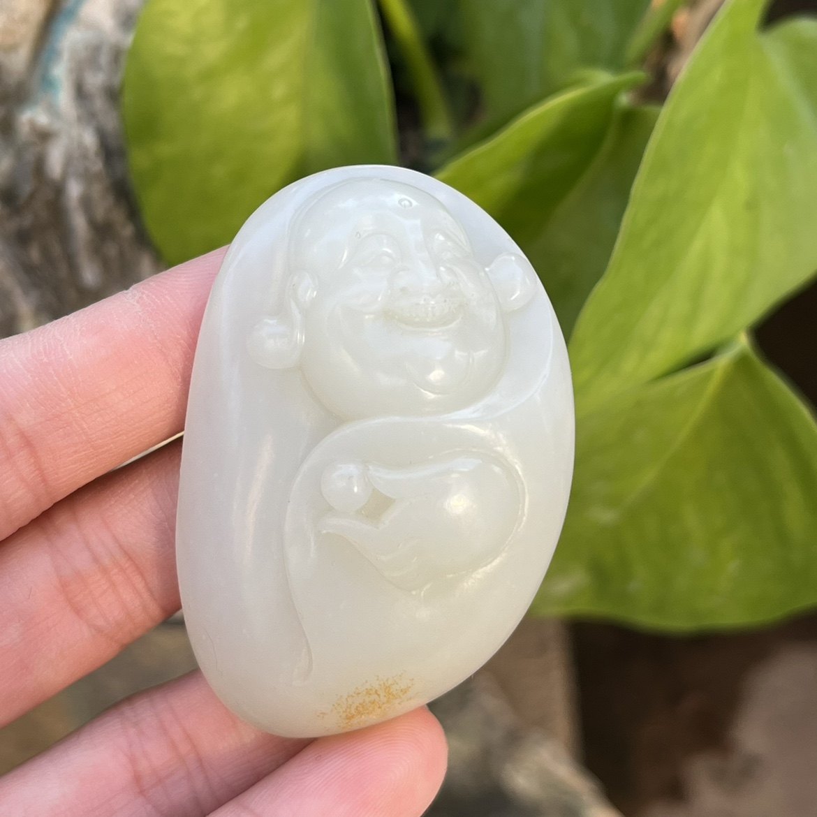 新疆和田玉老玉原皮籽料弥勒佛吊坠笑口常开笑佛玉坠项坠包邮42克