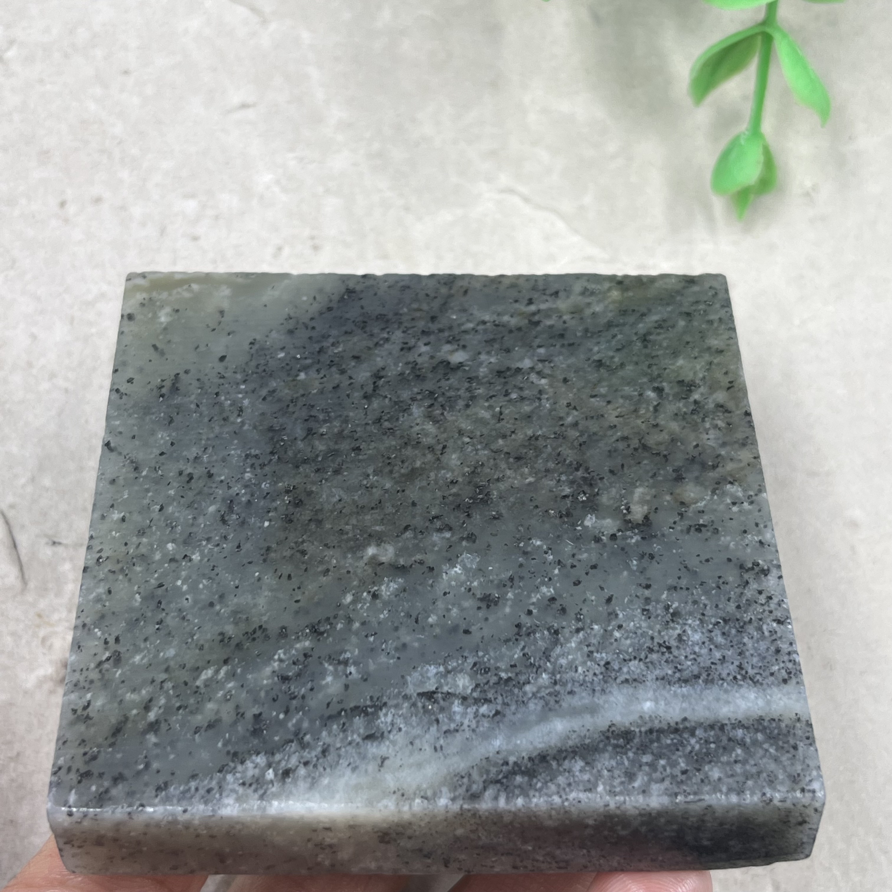 新疆和田玉青花籽点墨四方料牌子边角料茶托玉石料方料包邮153克t