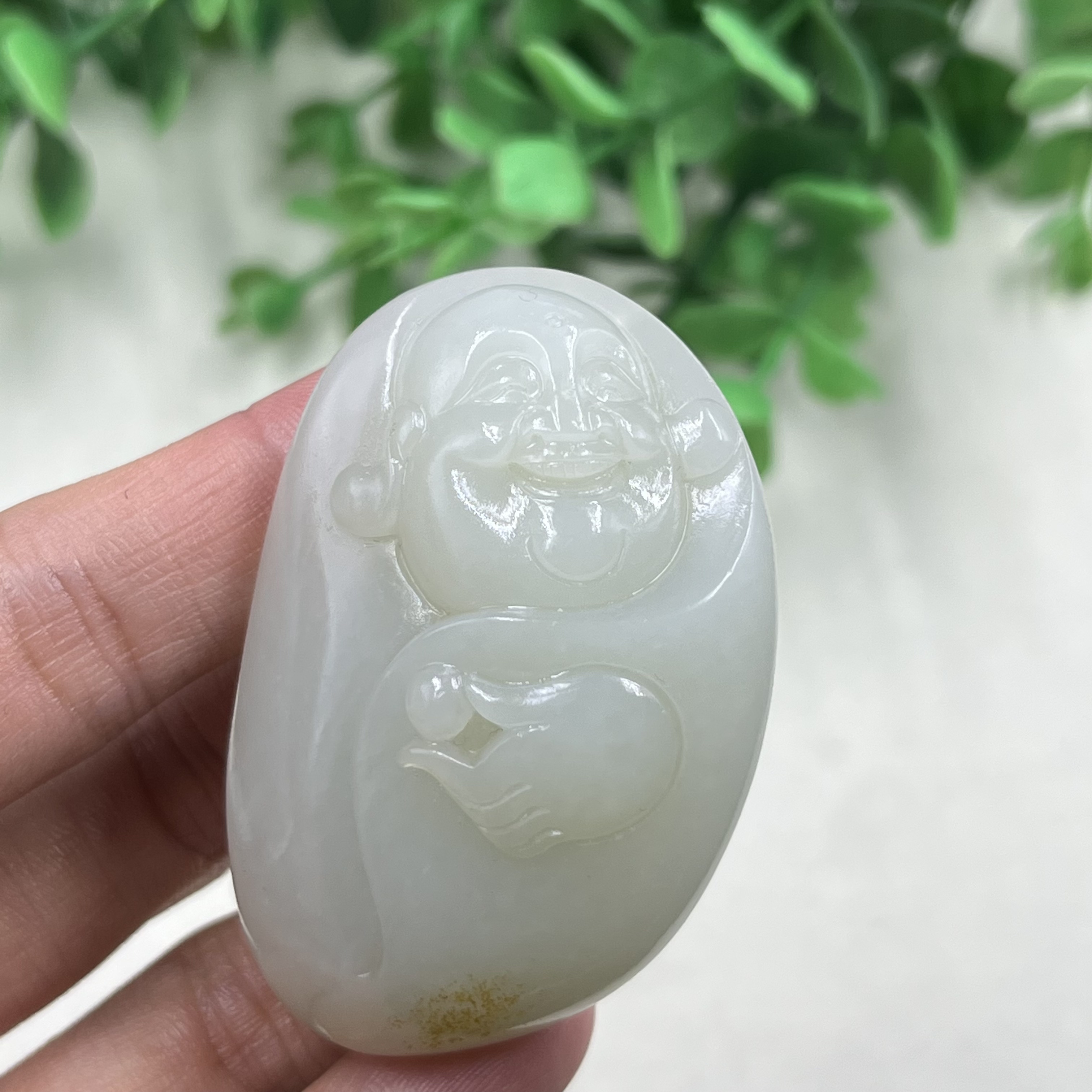 新疆和田玉青白玉原皮籽料弥勒佛吊坠把件笑佛玉坠包邮41克带证书